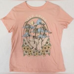 Pink T-shirt With Dancing Skeletons Size Medium